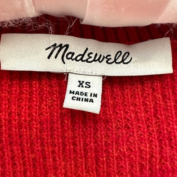 MADEWELL | Red Asherton Wool Alpaca Waffle Oversized Henley Sweater | XS - Picture 6 of 7